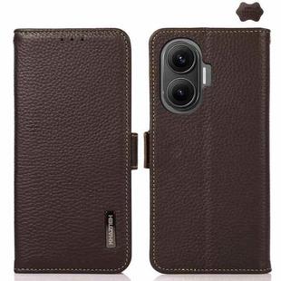For Redmi Turbo 4 Pro KHAZNEH Side-Magnetic Litchi Genuine Leather RFID Phone Case(Brown)