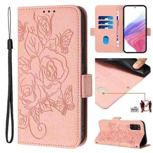 For Samsung Galaxy S20 FE 5G / 4G Embossed Rose RFID Anti-theft Leather Phone Case(Pink)
