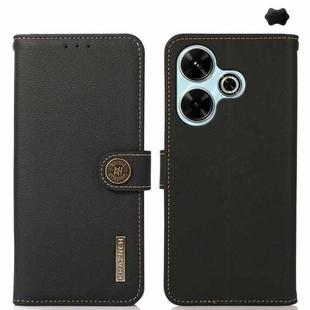 For Redmi 13 4G KHAZNEH Custer Texture RFID Genuine Leather Phone Case(Black)