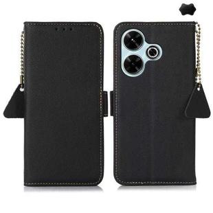 For Redmi 13 4G Side-Magnetic TJ Genuine Leather RFID Phone Case(Black)