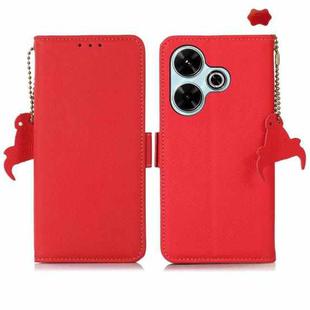 For Redmi 13 4G Side-Magnetic TJ Genuine Leather RFID Phone Case(Red)