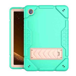 For Samsung Galaxy Tab A8 Armor Holder Silicone Hybrid PC Tablet Case(Mint Green Gold)