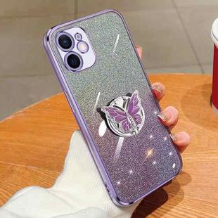 For iPhone 12 mini Plated Gradient Glitter Butterfly Holder TPU Phone Case(Purple)