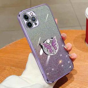 For iPhone 11 Pro Max Plated Gradient Glitter Butterfly Holder TPU Phone Case(Purple)