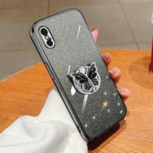 For iPhone X / XS Plated Gradient Glitter Butterfly Holder TPU Phone Case(Black)