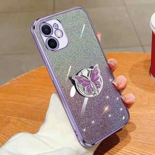 For iPhone 12 Plated Gradient Glitter Butterfly Holder TPU Phone Case(Purple)