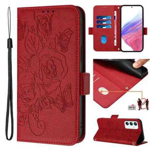 For Samsung Galaxy A35 5G Embossed Rose RFID Anti-theft Leather Phone Case(Red)