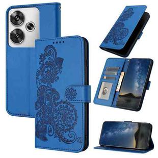 For Redmi Turbo 3 / Xiaomi Poco F6 Datura Flower Embossed Flip Leather Phone Case(Blue)