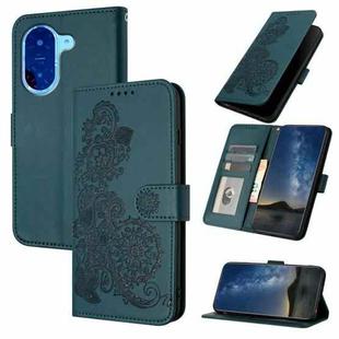For Redmi A5 4G 171.7mm / Xiaomi Poco C71 Datura Flower Embossed Flip Leather Phone Case(Dark Green)