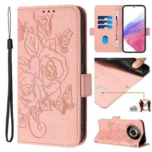 For Realme Narzo 60 Pro Embossed Rose RFID Anti-theft Leather Phone Case(Pink)