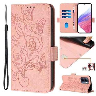For Realme C33 2022 / C33 2023 Global Embossed Rose RFID Anti-theft Leather Phone Case(Pink)