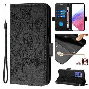 For Realme GT Neo 3 Embossed Rose RFID Anti-theft Leather Phone Case(Black)