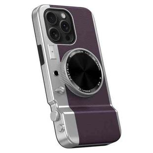 For iPhone 15 Pro Max 3D Retro Bluetooth Camera Magsafe Mirror Phone Case(Dark Purple)