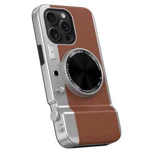 For iPhone 15 Pro Max 3D Retro Bluetooth Camera Magsafe Mirror Phone Case(Brown)