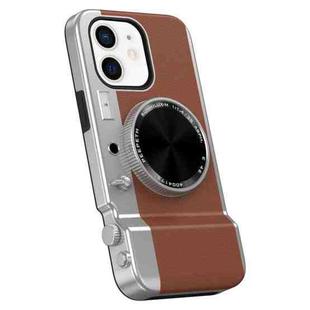 For iPhone 12 3D Retro Bluetooth Camera Magsafe Mirror Phone Case(Brown)