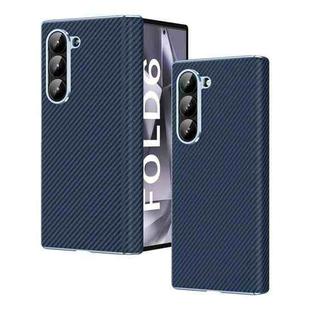 For Samsung Galaxy Z Fold6 5G Electroplated Carbon Fiber Pattern Folding Phone Case with Hinge(Blue)