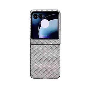 For Motorola Razr 50 Woven Texture Folding PU Phone Case(Silver)