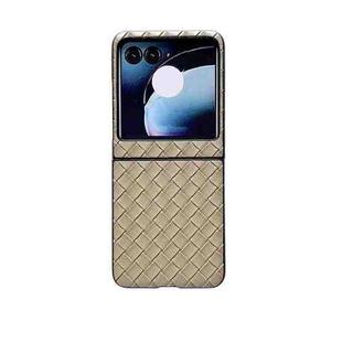 For Motorola Razr 50 Woven Texture Folding PU Phone Case(Gold)