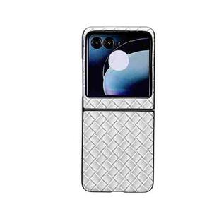 For Motorola Razr 50 Woven Texture Folding PU Phone Case(White)