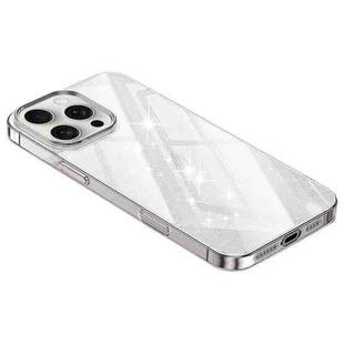 For iPhone 15 Pro Max Electroplated PC Hybrid Glitter Glass Phone Case(Transparent)