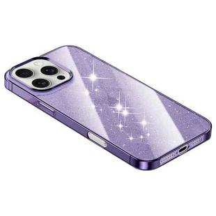 For iPhone 15 Pro Max Electroplated PC Hybrid Glitter Glass Phone Case(Purple)