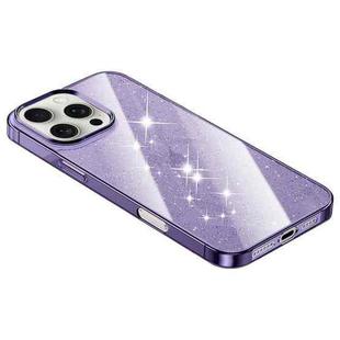For iPhone 15 Pro Electroplated PC Hybrid Glitter Glass Phone Case(Purple)