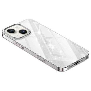 For iPhone 14 Electroplated PC Hybrid Glitter Glass Phone Case(Transparent)