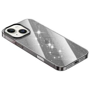 For iPhone 14 Electroplated PC Hybrid Glitter Glass Phone Case(Black)