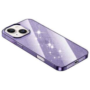 For iPhone 14 Electroplated PC Hybrid Glitter Glass Phone Case(Purple)