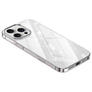 For iPhone 13 Pro Max Electroplated PC Hybrid Glitter Glass Phone Case(Transparent)