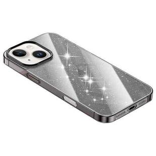 For iPhone 13 Electroplated PC Hybrid Glitter Glass Phone Case(Black)