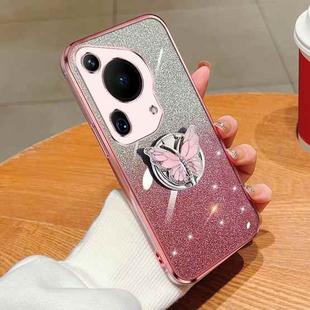 For Huawei Pura 70 Ultra Plated Gradient Glitter Butterfly Holder TPU Phone Case(Pink)