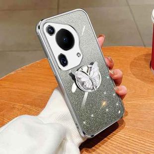 For Huawei Pura 70 Ultra Plated Gradient Glitter Butterfly Holder TPU Phone Case(Silver)