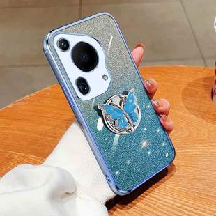 For Huawei Pura 70 Ultra Plated Gradient Glitter Butterfly Holder TPU Phone Case(Sierra Blue)