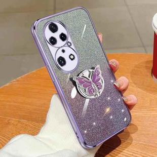 For Huawei P50 Pro Plated Gradient Glitter Butterfly Holder TPU Phone Case(Purple)