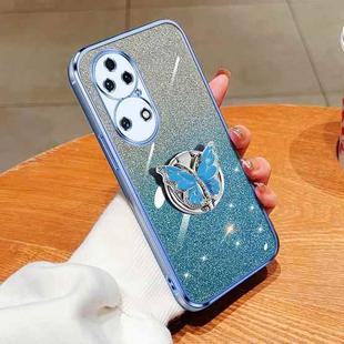 For Huawei P50 Plated Gradient Glitter Butterfly Holder TPU Phone Case(Sierra Blue)