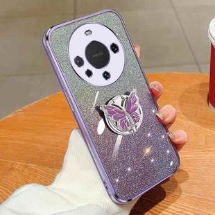 For Huawei Mate 60 Plated Gradient Glitter Butterfly Holder TPU Phone Case(Purple)