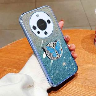 For Huawei Mate 60 Plated Gradient Glitter Butterfly Holder TPU Phone Case(Sierra Blue)
