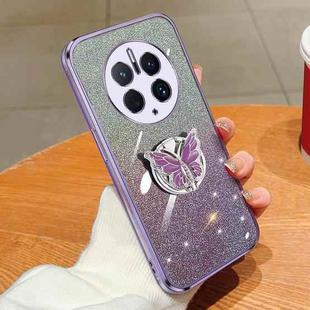 For Huawei Mate 50 Pro Plated Gradient Glitter Butterfly Holder TPU Phone Case(Purple)