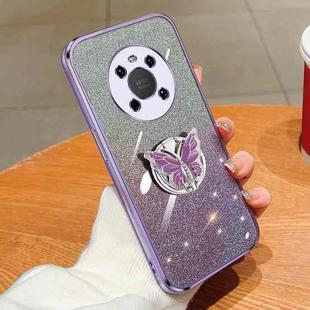 For Huawei Mate 40 Plated Gradient Glitter Butterfly Holder TPU Phone Case(Purple)