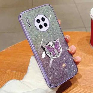 For Huawei Mate 30 Plated Gradient Glitter Butterfly Holder TPU Phone Case(Purple)