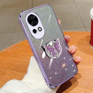 For Huawei nova 12 Pro Plated Gradient Glitter Butterfly Holder TPU Phone Case(Purple)