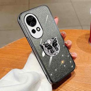 For Huawei nova 12 Pro Plated Gradient Glitter Butterfly Holder TPU Phone Case(Black)