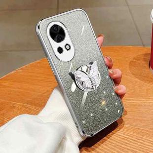 For Huawei nova 12 Plated Gradient Glitter Butterfly Holder TPU Phone Case(Silver)