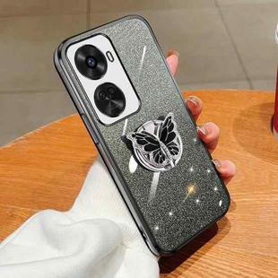 For Huawei nova 11 SE Plated Gradient Glitter Butterfly Holder TPU Phone Case(Black)