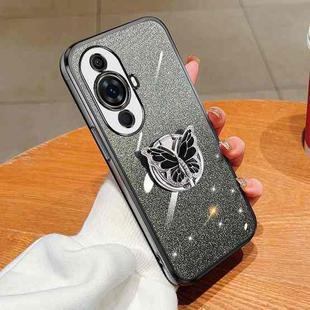 For Huawei nova 11 Pro Plated Gradient Glitter Butterfly Holder TPU Phone Case(Black)