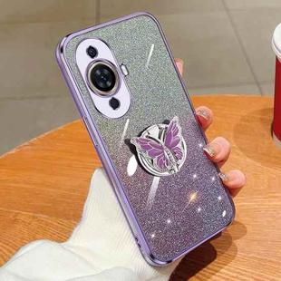 For Huawei nova 11 Plated Gradient Glitter Butterfly Holder TPU Phone Case(Purple)