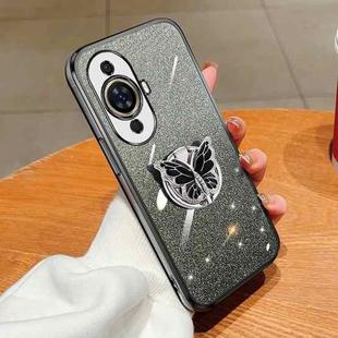 For Huawei nova 11 Plated Gradient Glitter Butterfly Holder TPU Phone Case(Black)