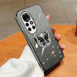 For Huawei nova 8 Pro Plated Gradient Glitter Butterfly Holder TPU Phone Case(Black)