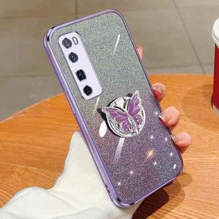 For Huawei nova 7 Pro Plated Gradient Glitter Butterfly Holder TPU Phone Case(Purple)
